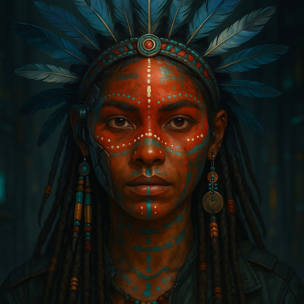 Shadowrun Female Xapiri Thepe Face in Cyberpunk Style