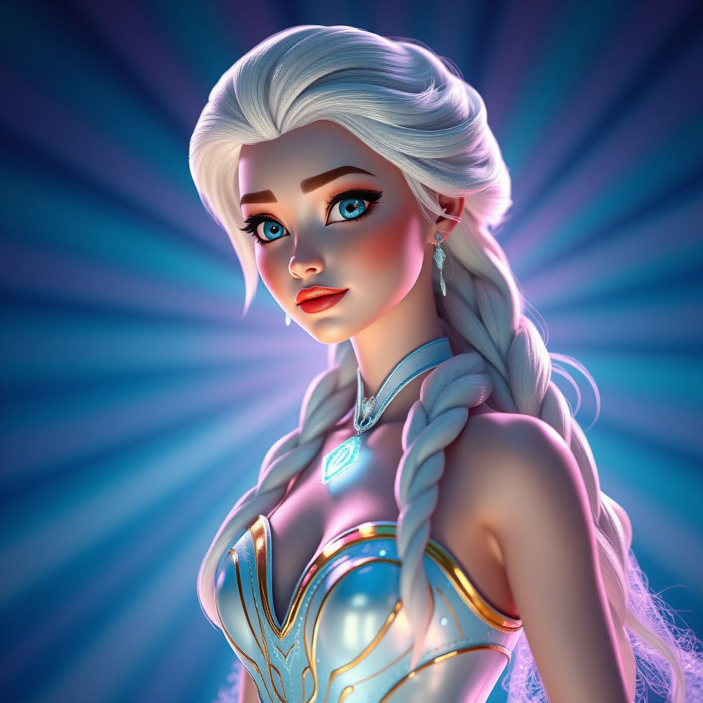 Futuristic Elsa Goddess in Disney Pixar Style