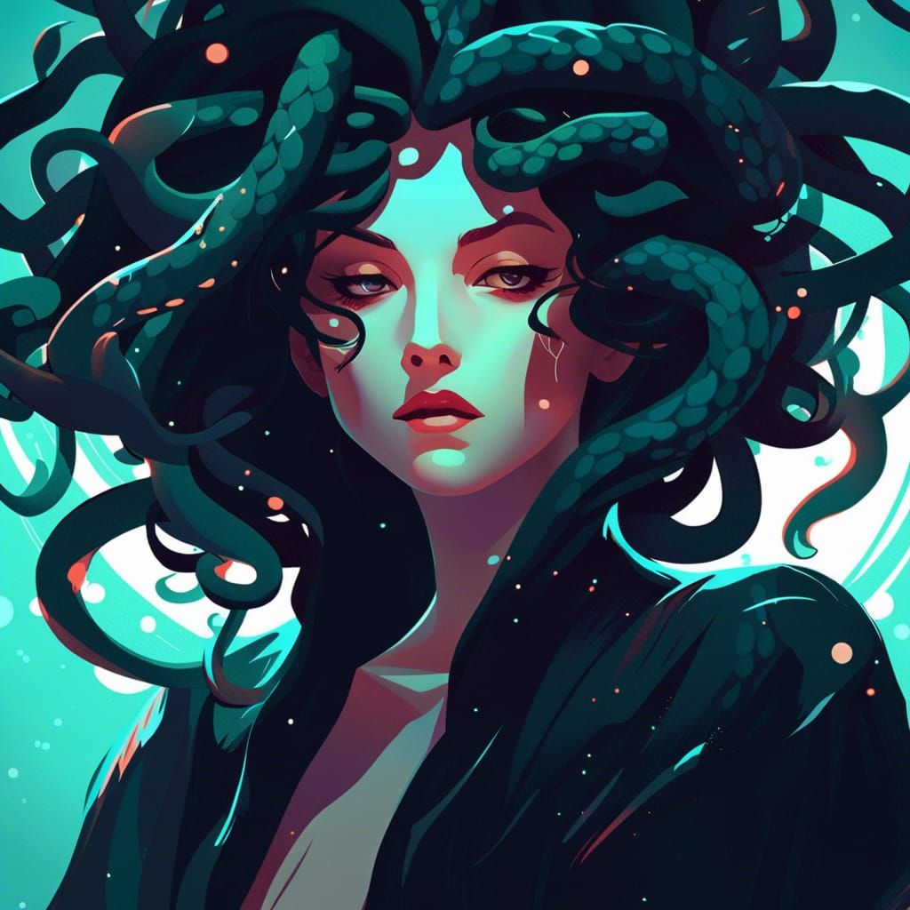 Minimalist Vector Art of Medusa with Dark Magic
