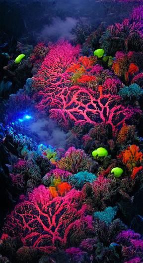 Neon Coral Reef in the Deep Ocean
