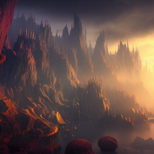 Detailed Matte Painting of a Fantastical Underworld