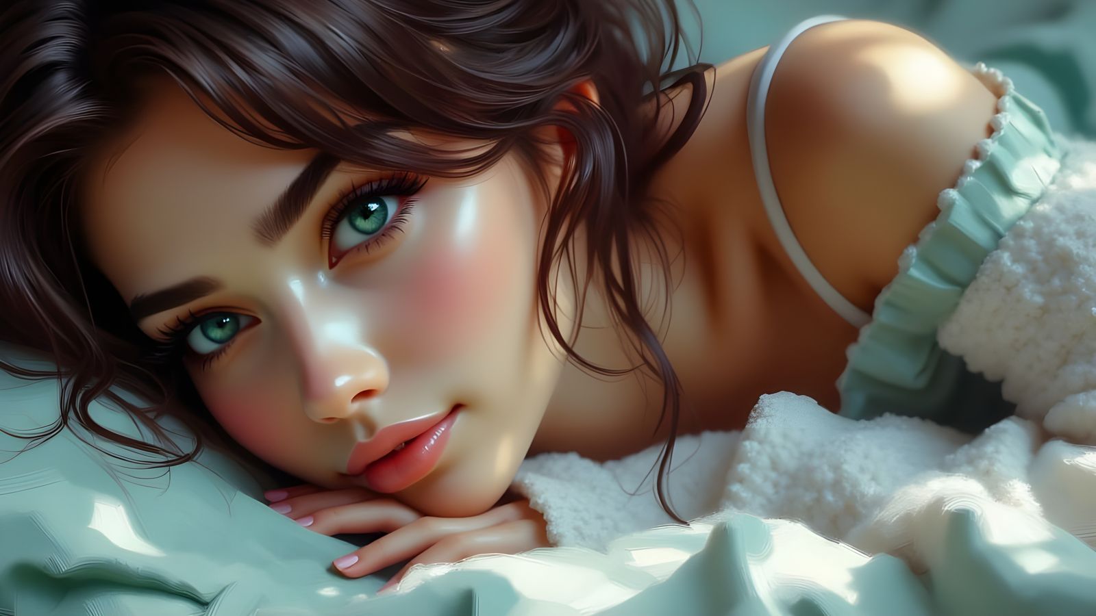 Glamorous Woman in Casual Attire, Embodying Serenity in a So...