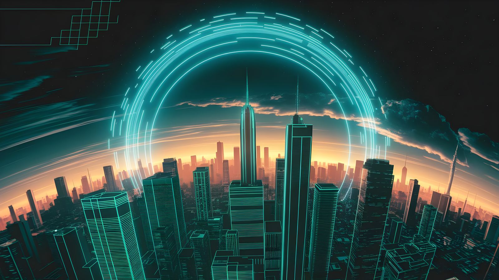 Neon Cyberpunk Metropolis Transcends into Cosmic Realm