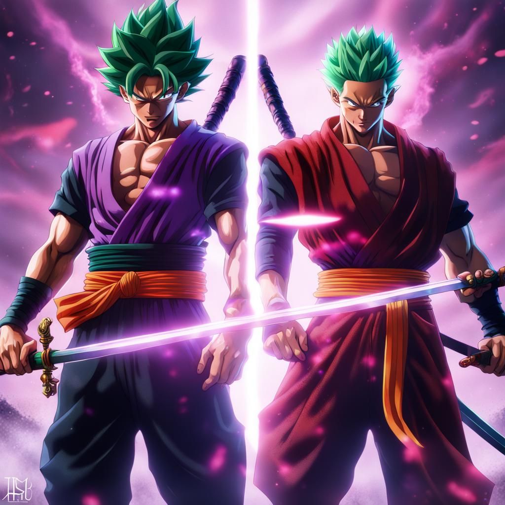 Goku and Zoro with Swords: Fantasy Concept Art