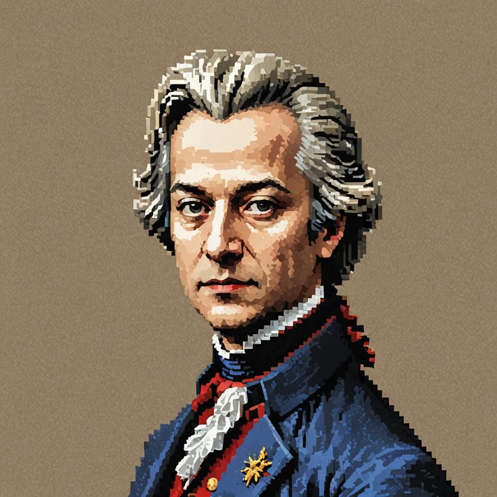 Mozart Portrait in Future as 8-bit Pixel Art