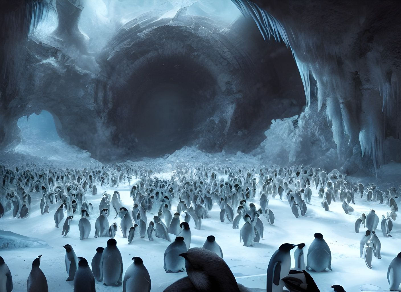 CYAO: "You walk amongst penguins while approaching a cave."