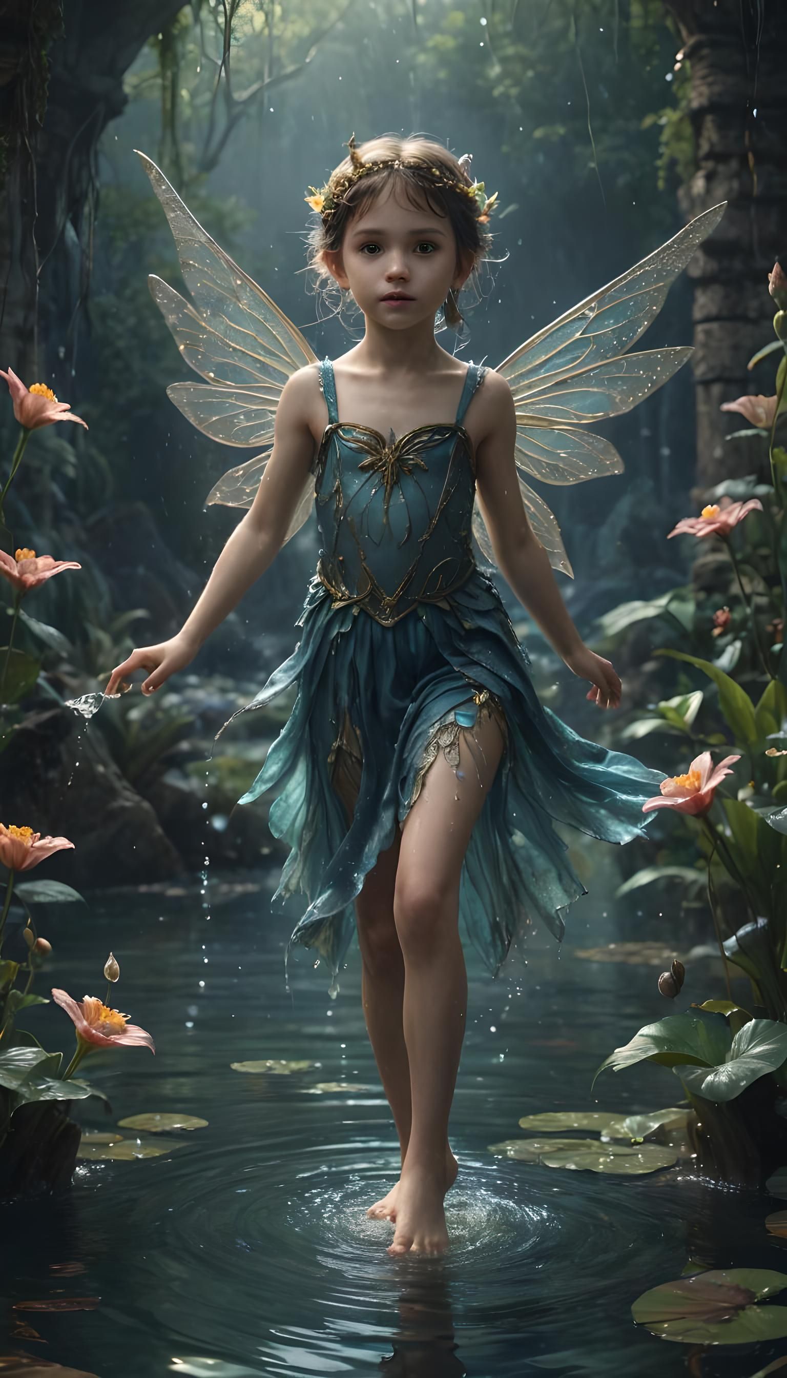 Cute Water Fairy Child: Digital Matte Painting