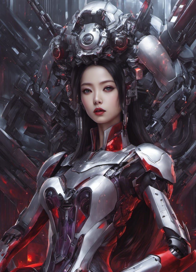 Beautiful Female Robot Gazing Sky in Royo Style