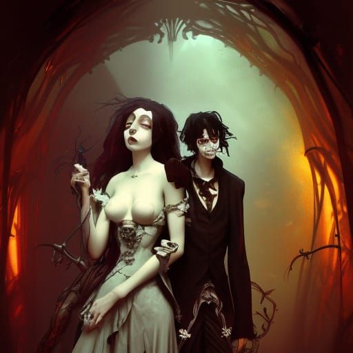 Gothic Lovers in Tim Burton Style Concept Art