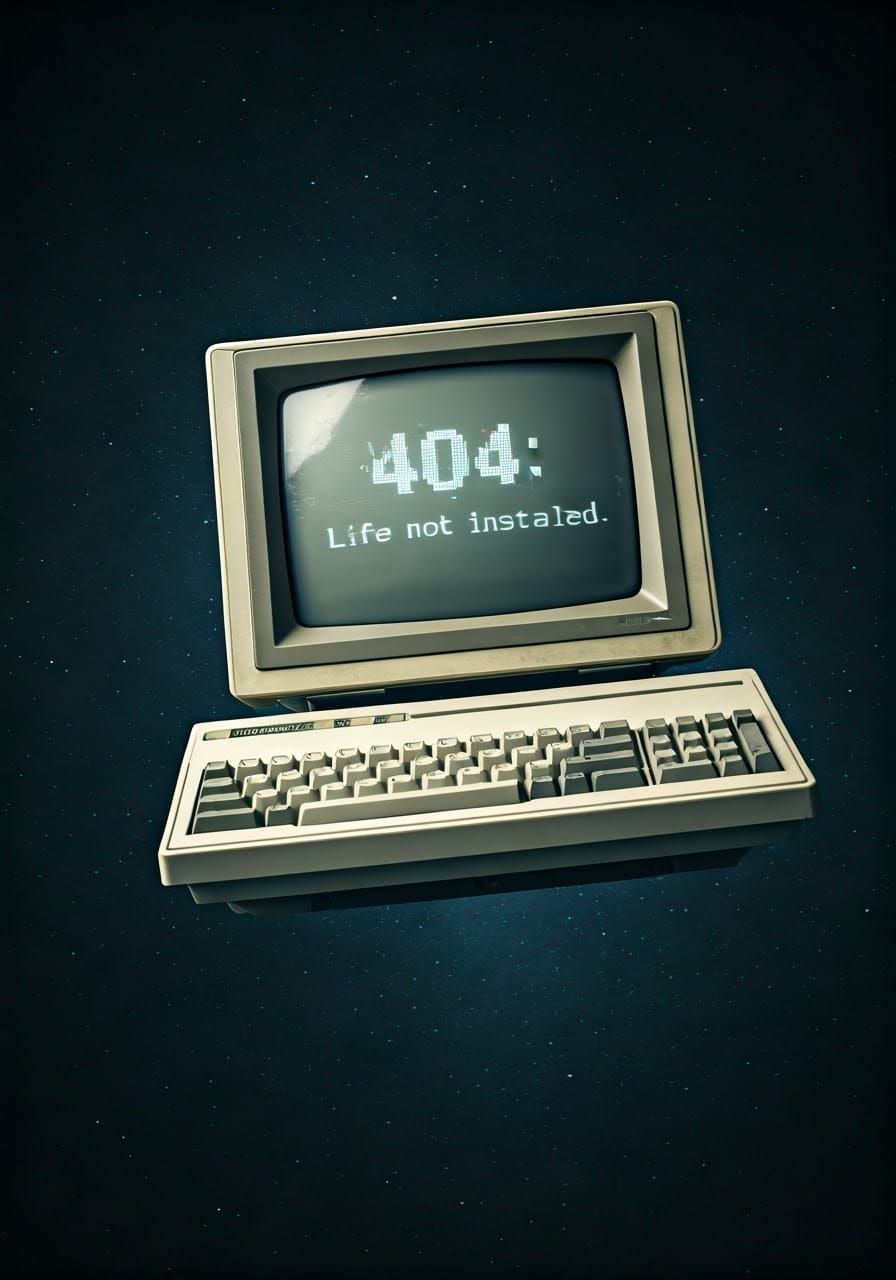 Retro-Futuristic Computer Adrift in Cosmic Void