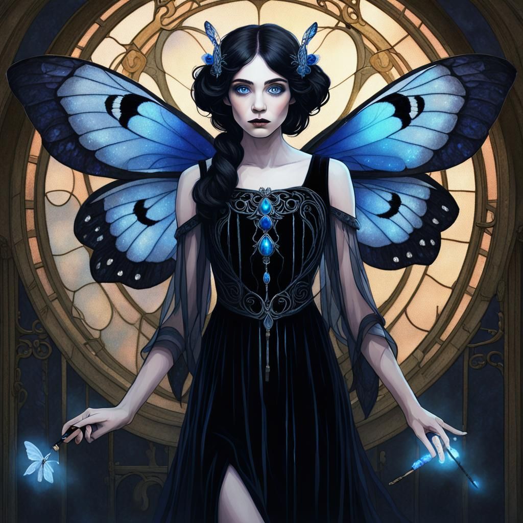 Enigmatic Night Fairy in Art Nouveau Style