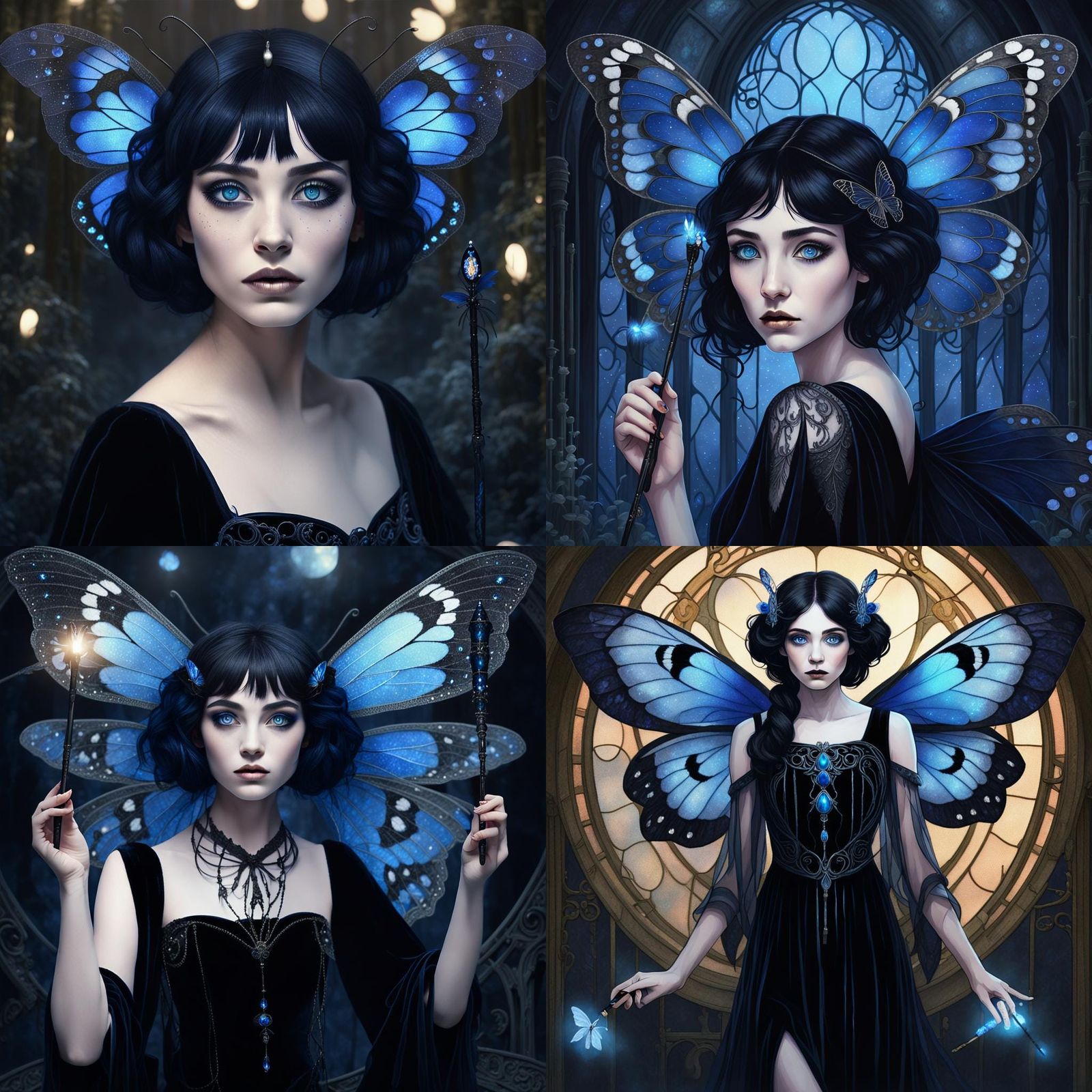 Night Fairy with Moth Wings in Art Nouveau Style