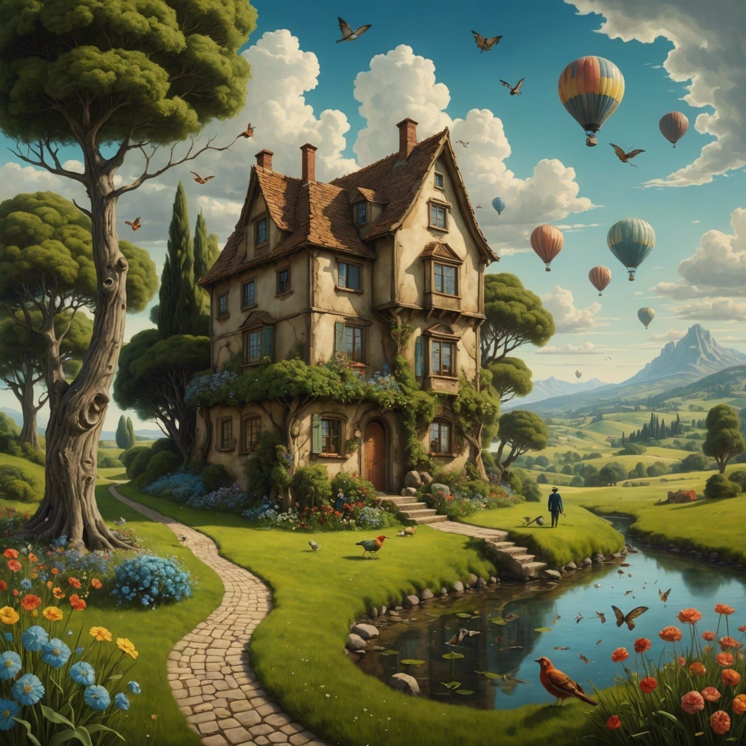 Hyperrealistic Landscape with Harmonious Wildlife