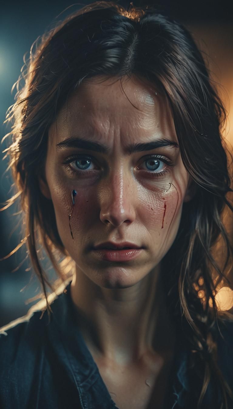 Emotional Portrait of a Woman with Tears in Eyes