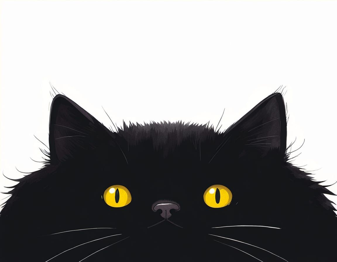 Minimalist Close-up of Kawaii Black Cat