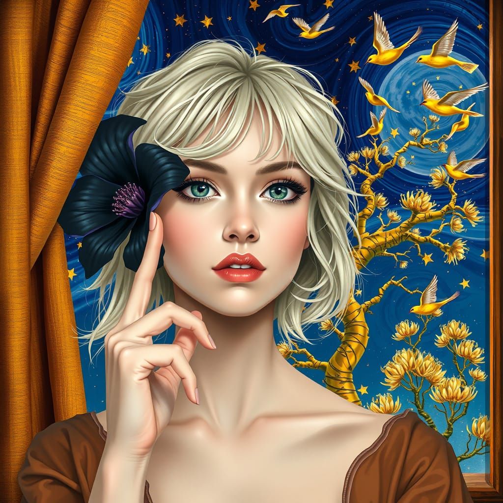 Ethereal Woman in a Mystical Night Sky