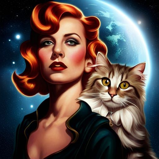 Space Pirate Cats in Vintage Movie Poster Style