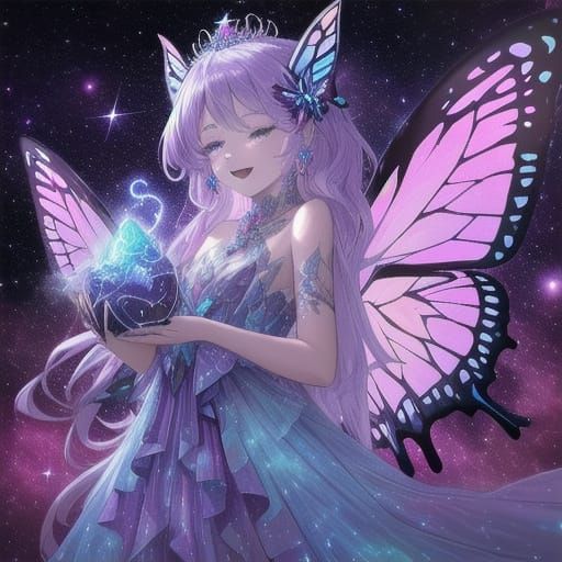Celestial Queen with Butterfly Nebula Wings Adorned with Sta...