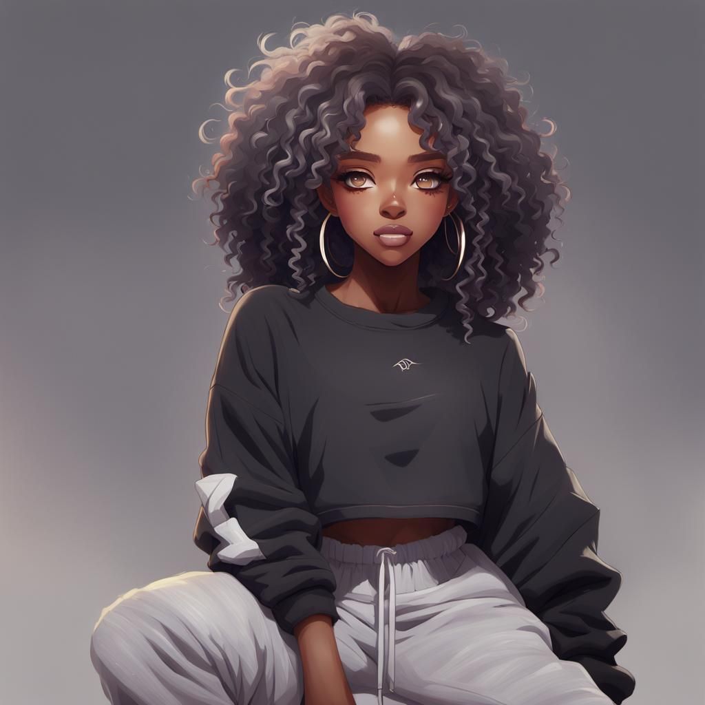 Anime Style Portrait of a Girl with Curly Hair
