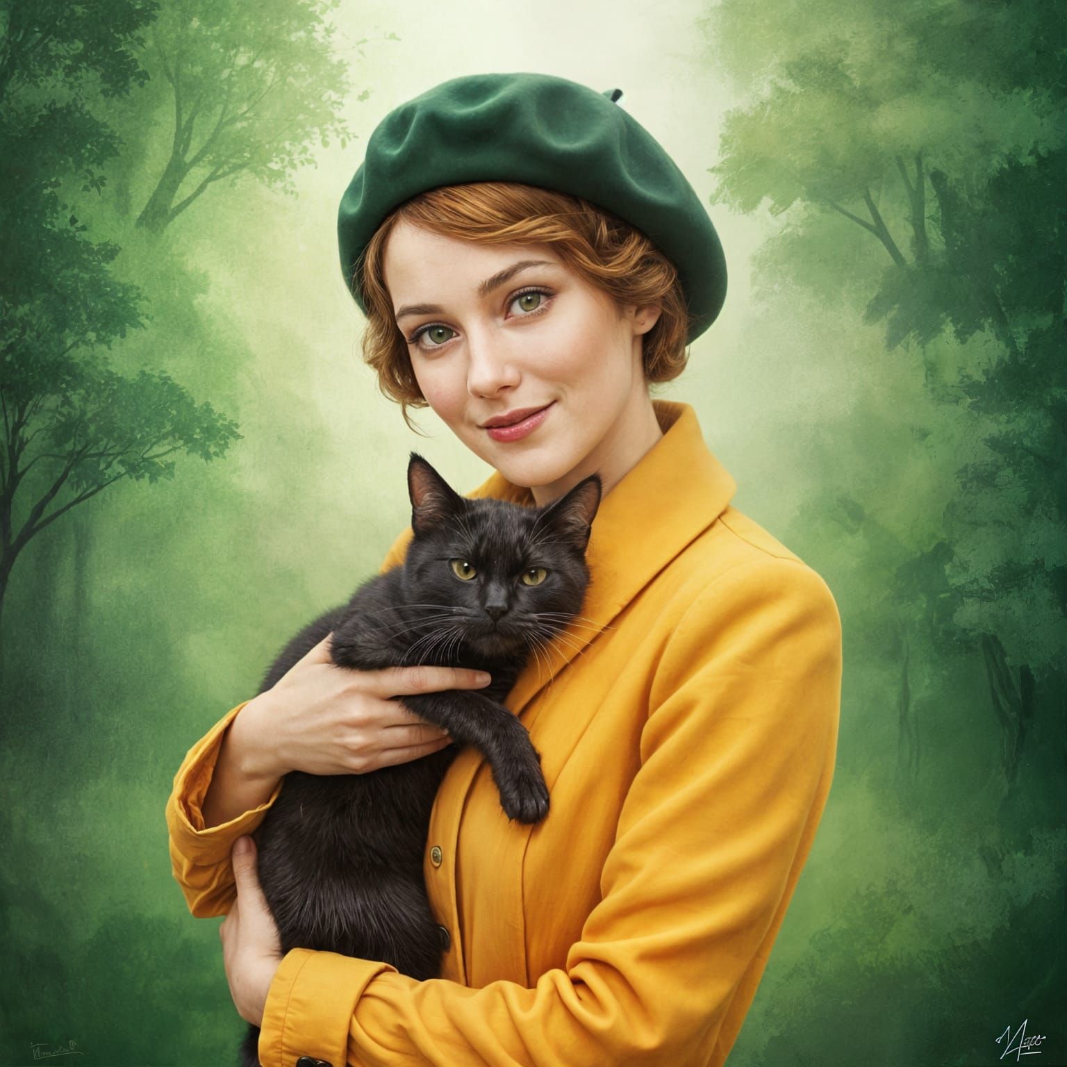 Woman with Black Cat in Sam Toft Style