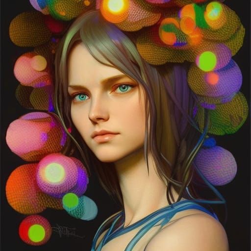Blue-Eyed Woman: Hyperdetailed Portrait in Art Nouveau Style