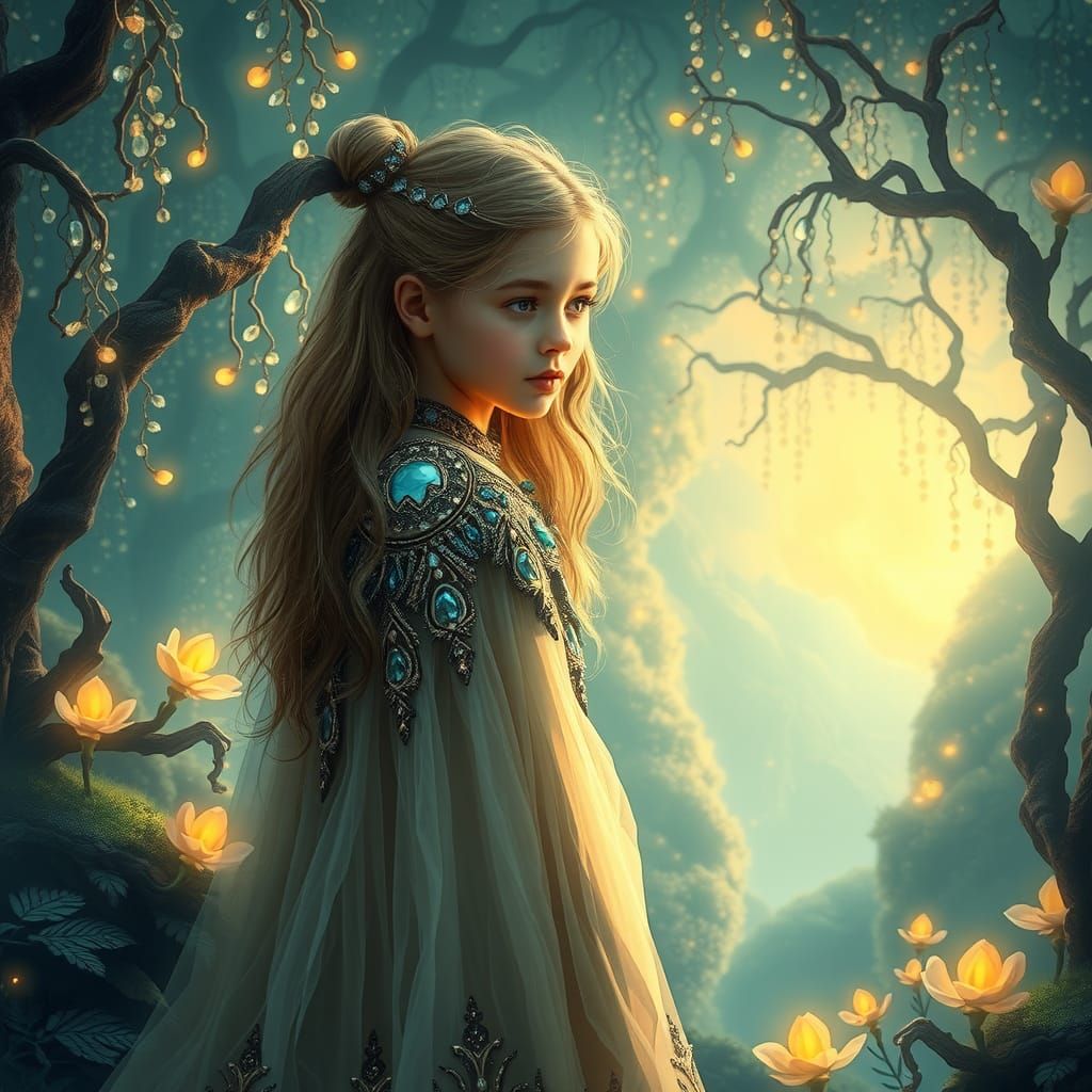 Mystical Forest Girl in Dreamy Matte Painting Style