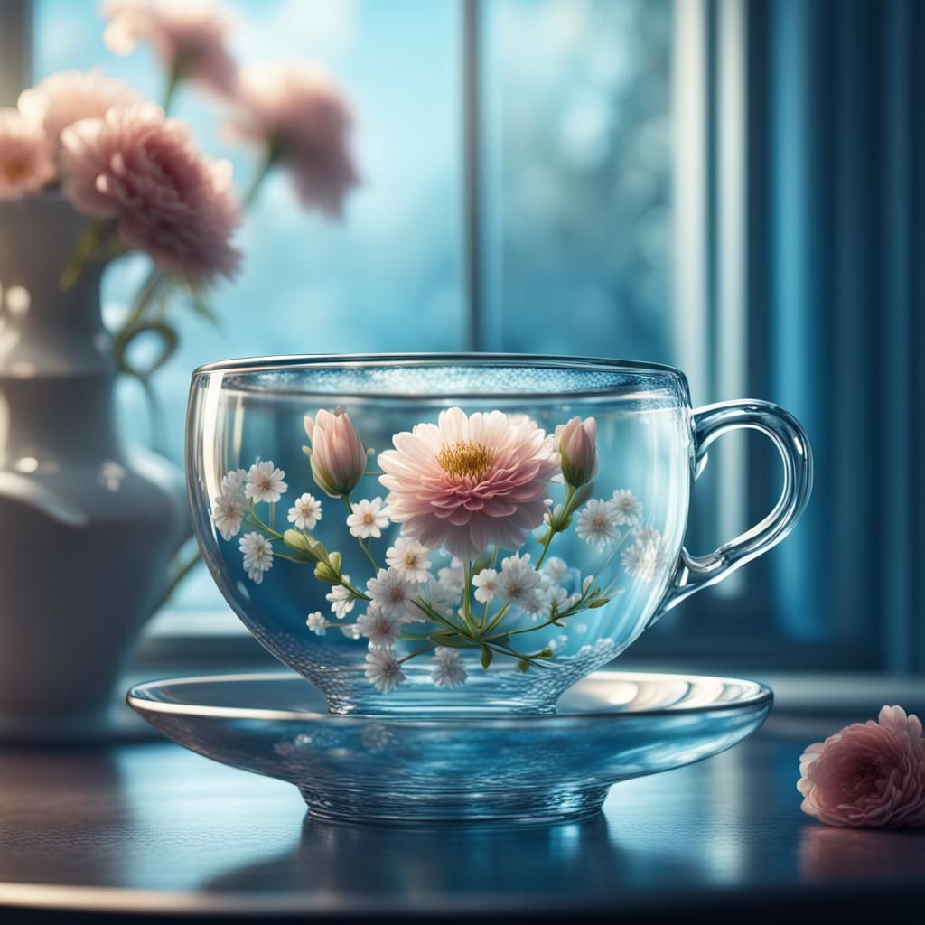 Flowers Glistening in Teacup: Digital Matte Painting