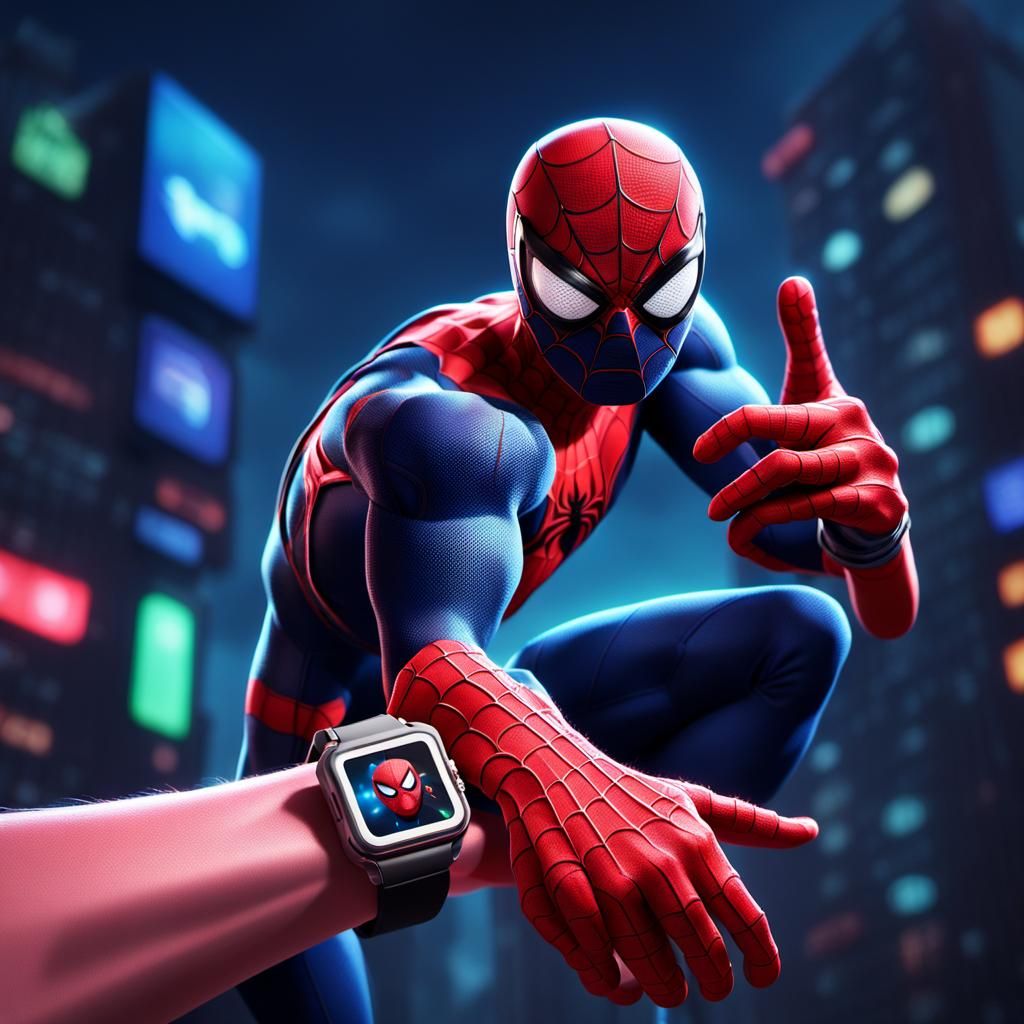 Spiderman Checks His Smartwatch: Pixar-Style 3D Art