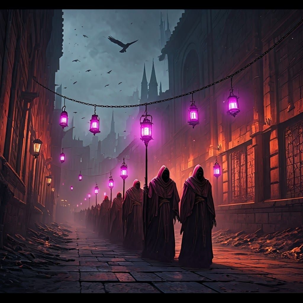 Mourning Procession in Umbrithis, a Haunting Fantasy Scene