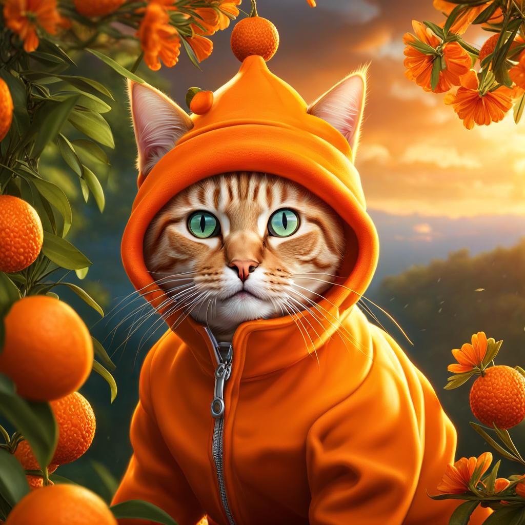 Orange Cat in Orange Dreamscape: Digital Painting