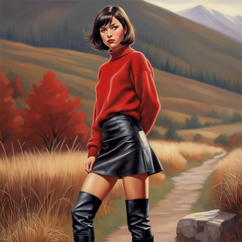 Brunette in Red Sweater, Vettriano Style