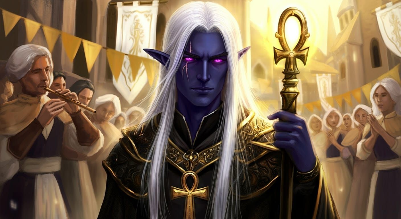 Divine Dark Elf High Priest Radiates Sarenrae's Blessing