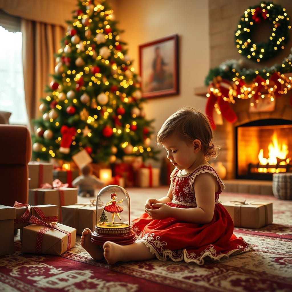 Cozy Christmas Morning Scene with Vintage Music Box