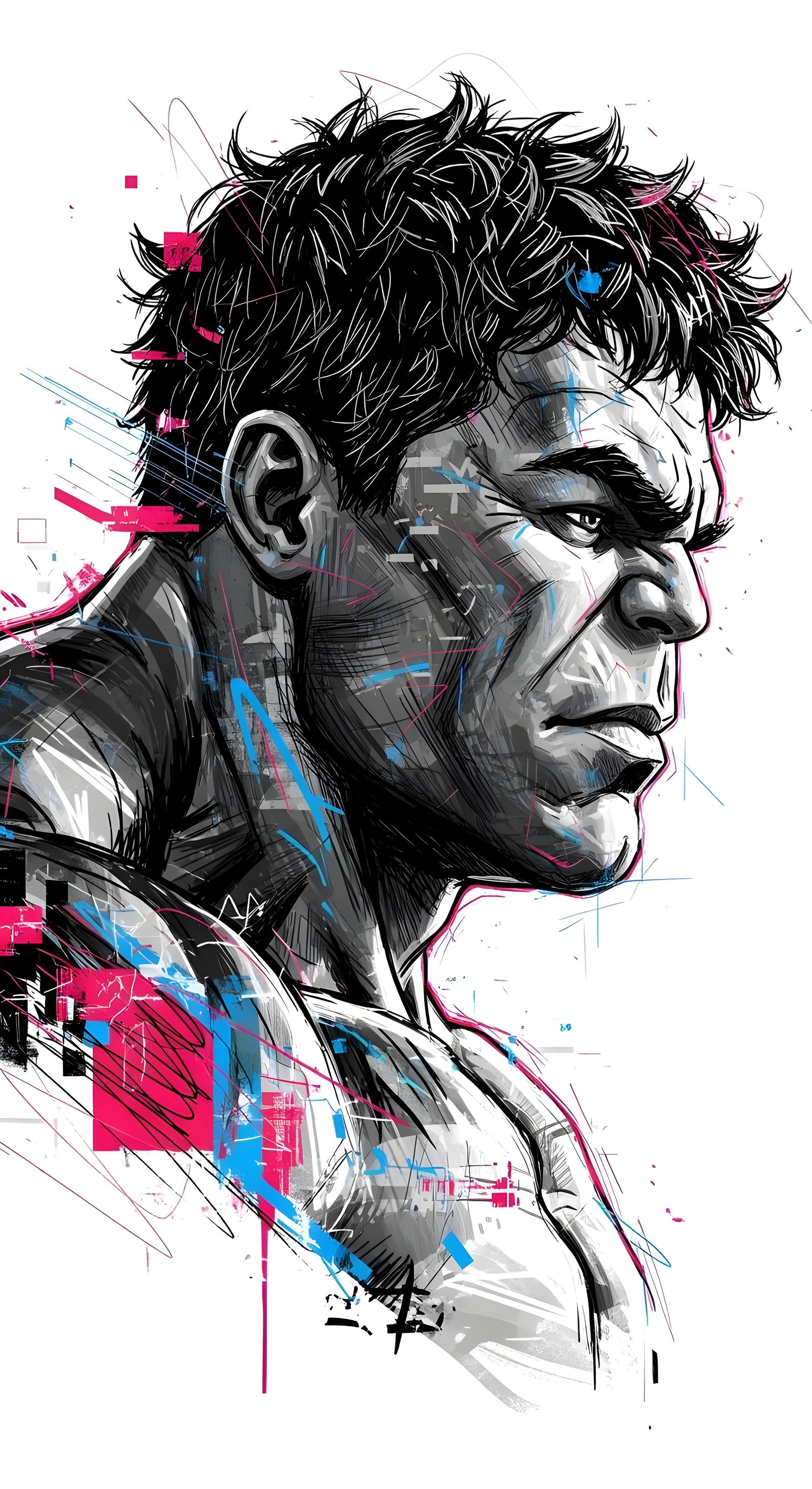 Glitch Art Portrait of Hulk in Cyberpunk Style