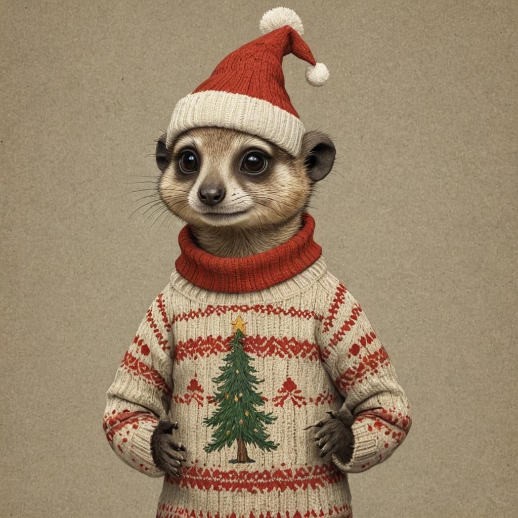 Festive Christmas Meerkat in Winsor McCay Style