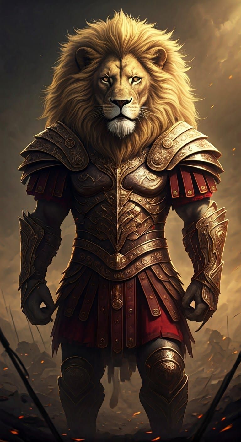 Majestic Lion Gladiator in Roman Armor