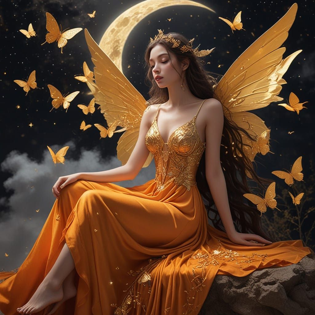 Enchanted Fairy Maiden in Golden Splendor