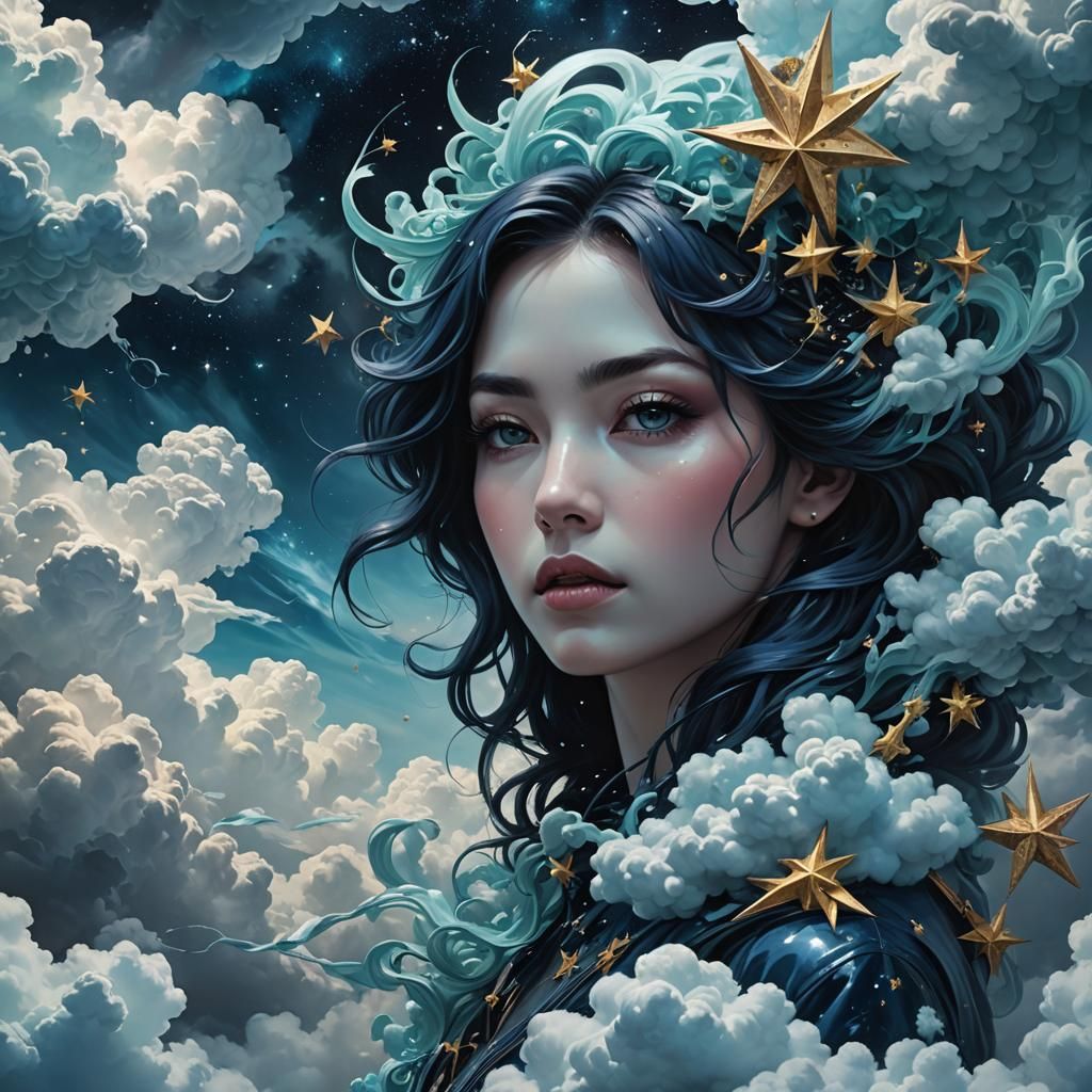 World in the Clouds: A Hyper-Detailed Celestial Illustration