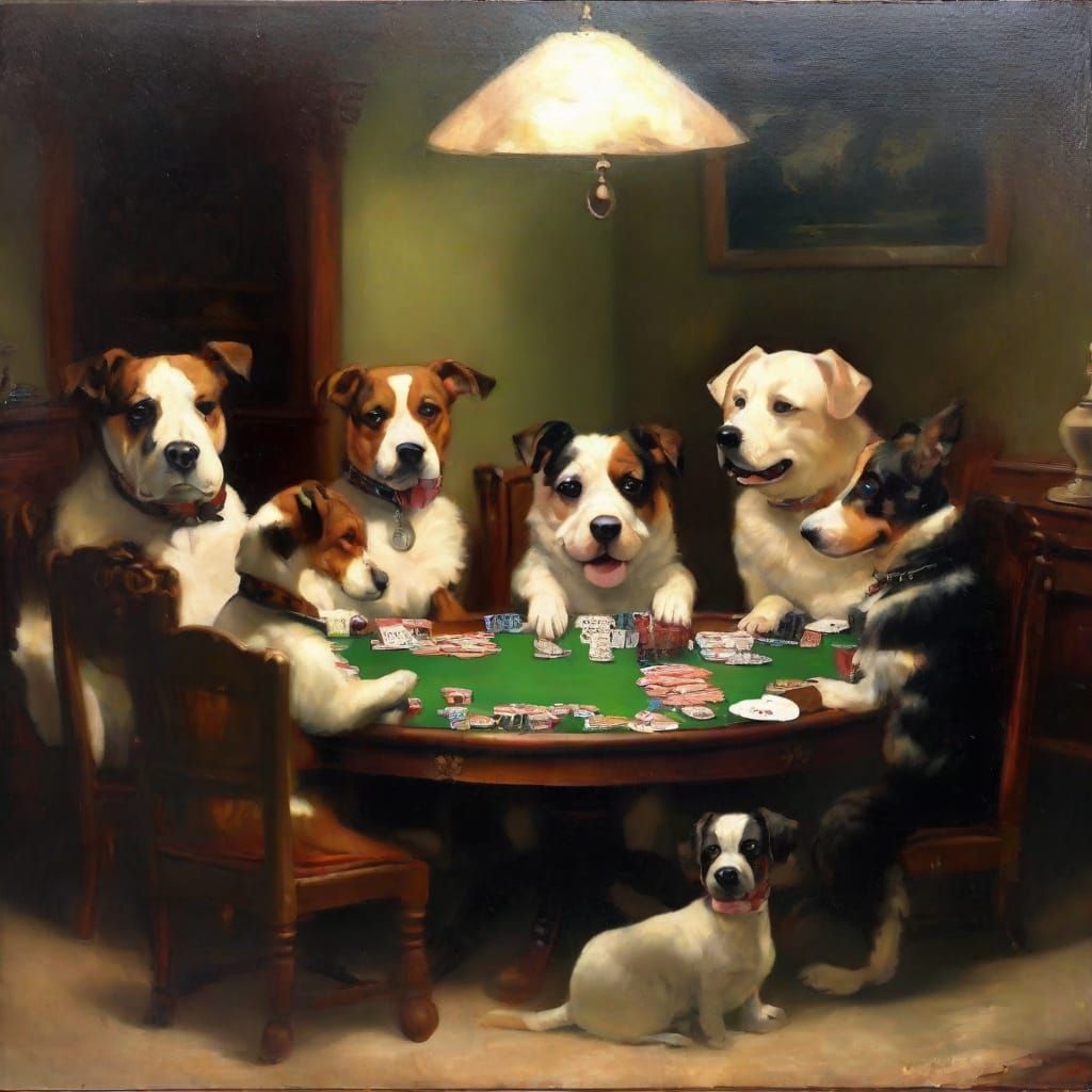Perros jugando al póker, inspirada en Cassius Marcellus Coolidge.