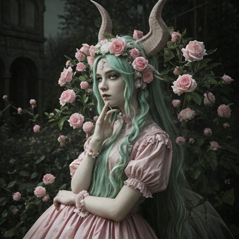 Surreal Baphomet in Rose Garden Digital Painting