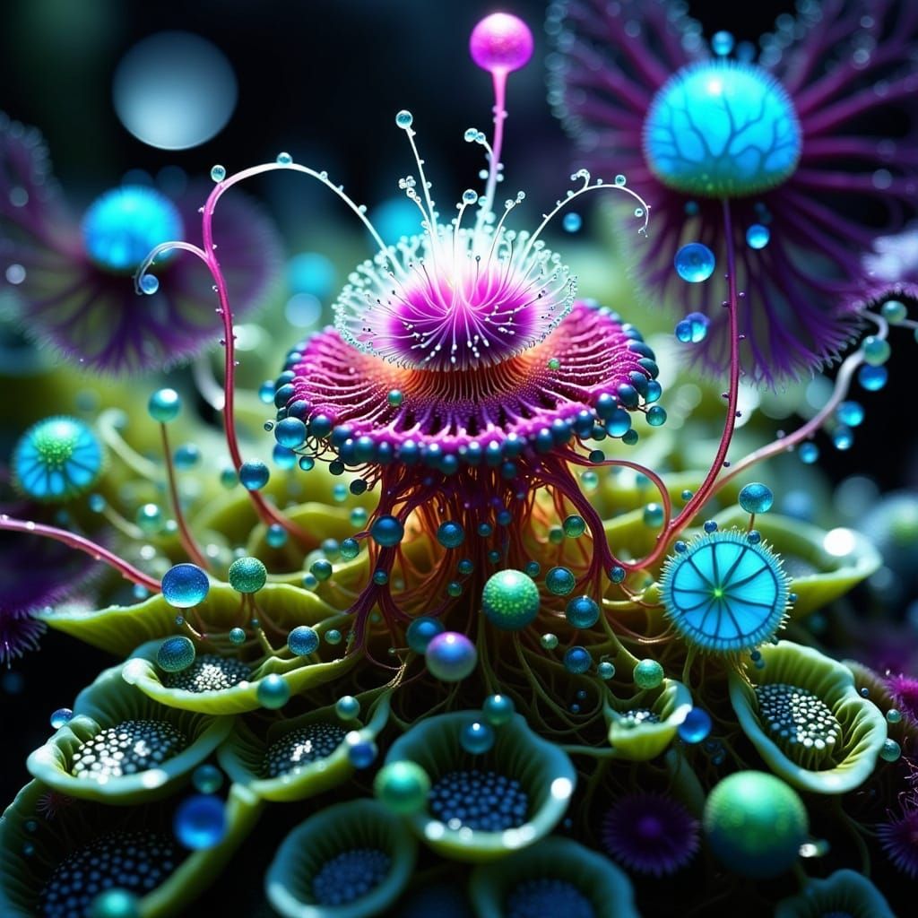 Vibrant Fungal Rave from a Distant Planet in Cyberpunk CGI