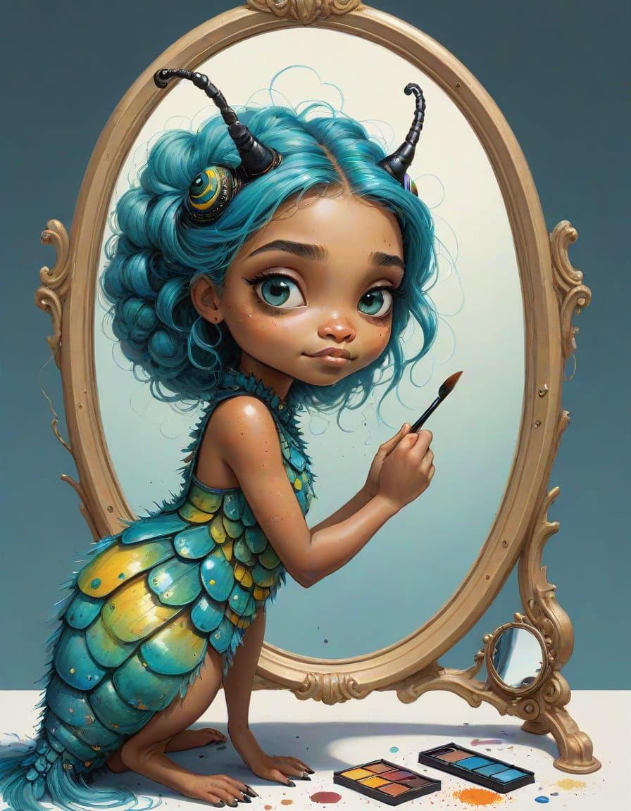 Caterpillar's Reflection: Whimsical Watercolor Painting