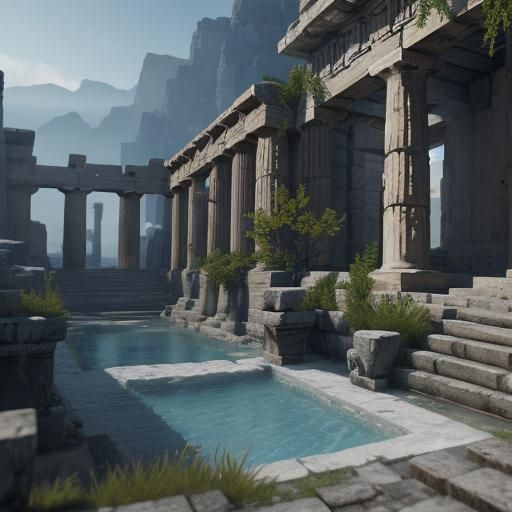 Epic Ancient Greek Scene in 3D Game Style