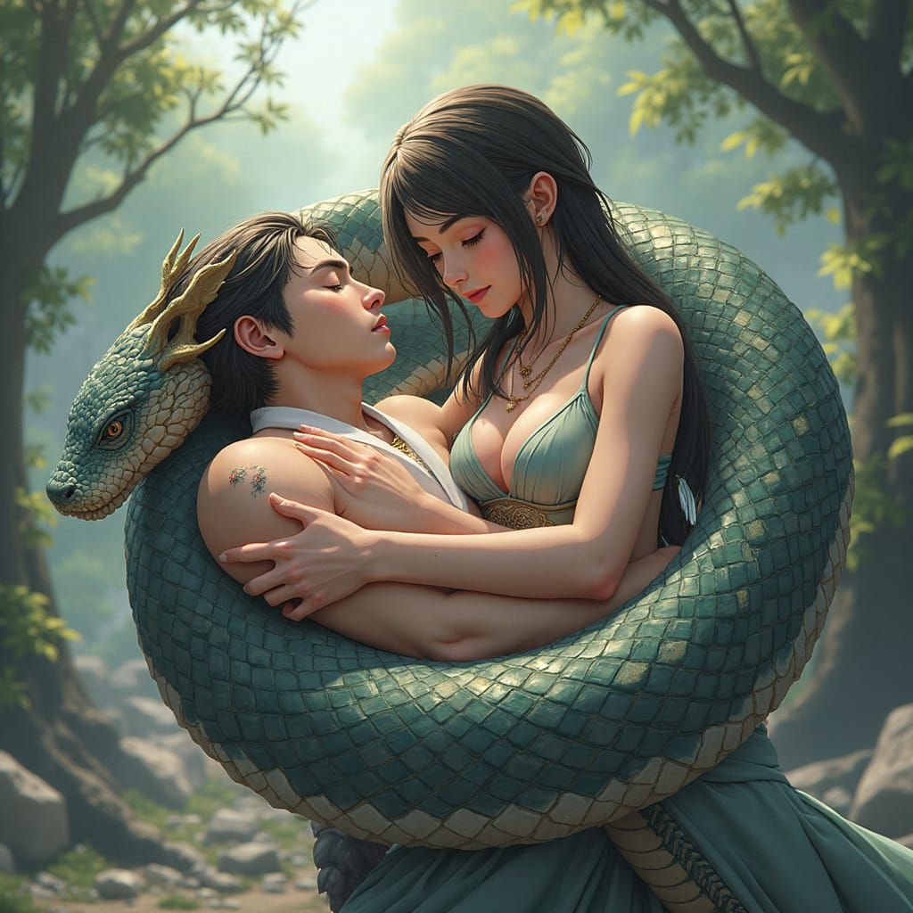 Surreal Anime-Inspired Scene of a Beautiful Woman Carrying a...