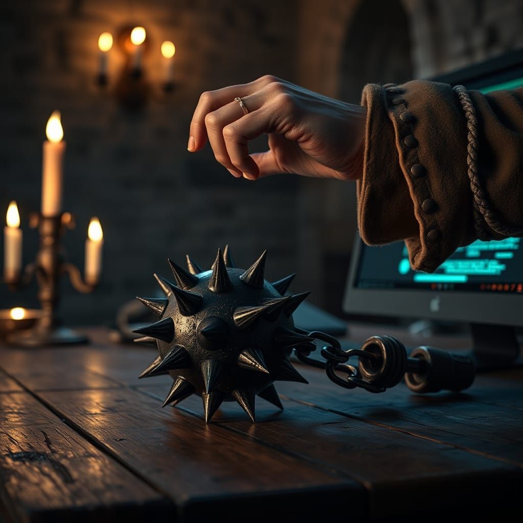Medieval Flail as Computer Mouse in Gothic Setting