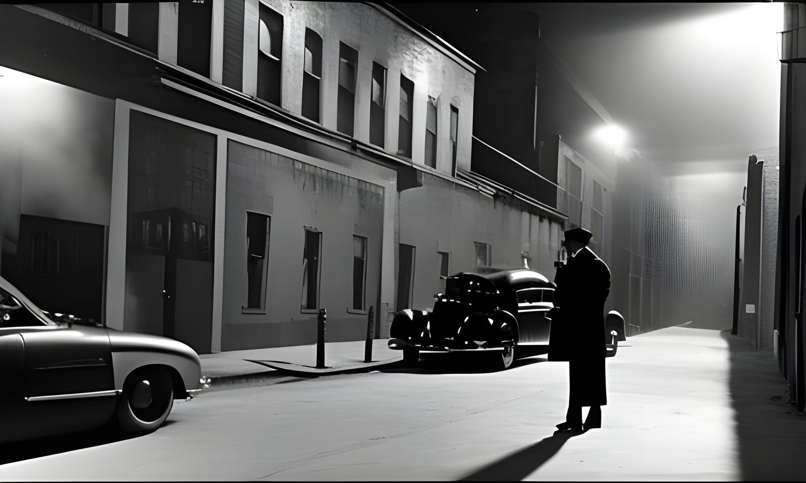 Noir Detective in Dark City Alley