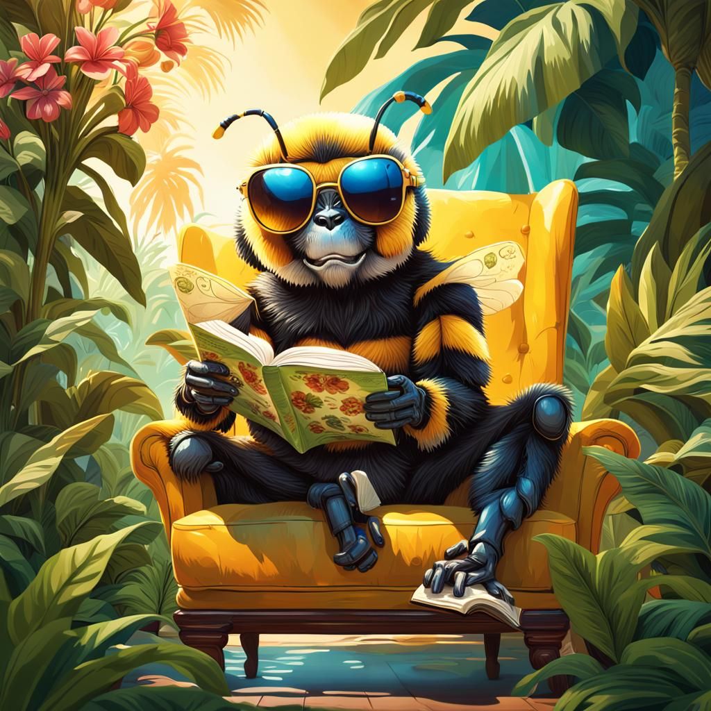 Bumblebee Sipping Pina Colada: Hyperrealistic Splash Art