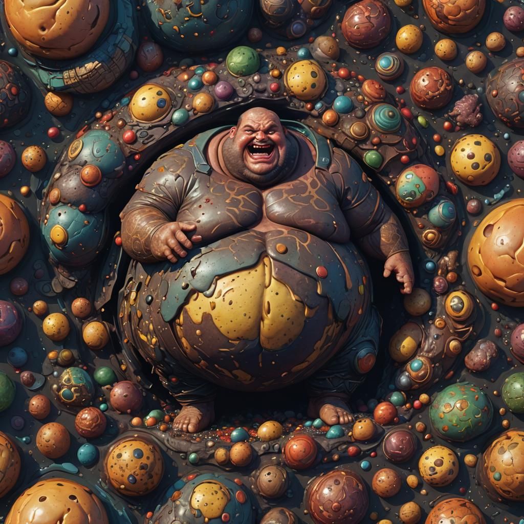 Extremely Overweight Man Displays Belly, Detailed Matte Pain...