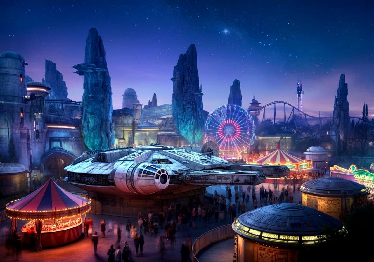 Star Wars Theme Park at Night: Hyperrealistic Sci-Fi