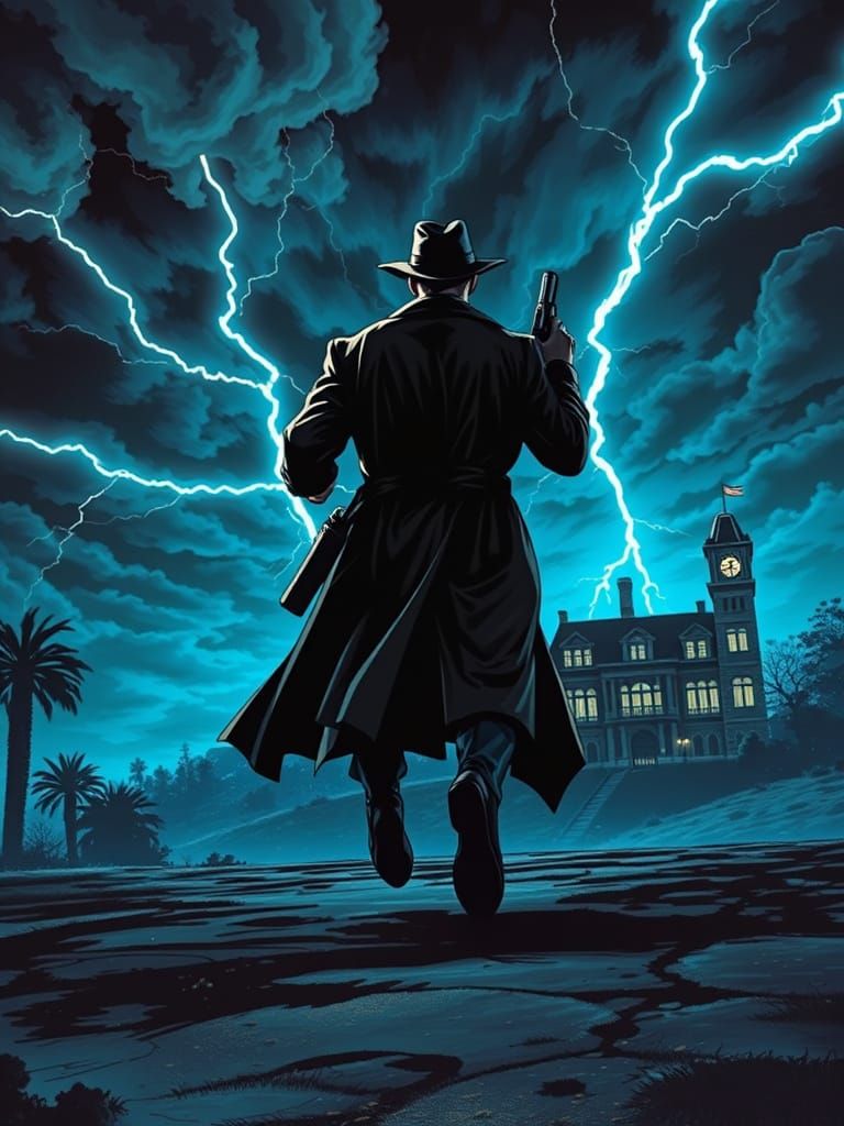 Noir Detective Silhouette in Comic Book Style